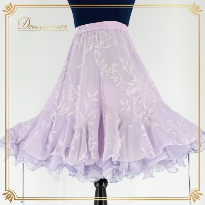 社交ダンス 衣装 スタンダード スカート レッスンウェア 女性用 レディース オールシーズン 薄紫 ライラック パープル系 U:NA ユーナ フェミニン 二重スカート ボリューム 優雅 動き スカート