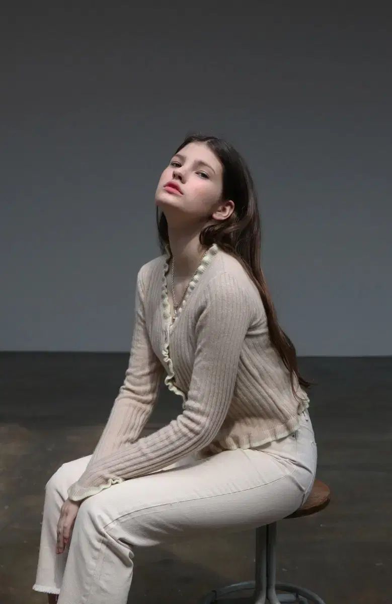 ソフトソウル soft seoul フリル ニット カーディガン オートミール ベージュ イエロー