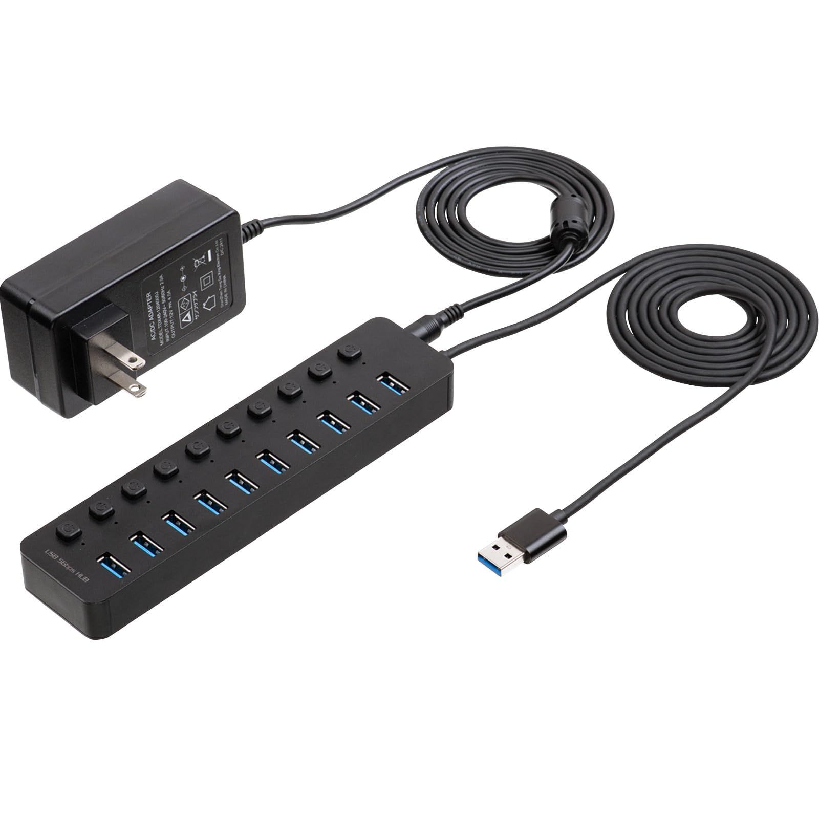 最安値，新作 新品 イーサプライ USBハブ 10ポート ACアダプタ付 1.5m 個別スイッチ USB3.2 高速転送 5Gbps セルフパワー 充電 データ通信 EEX-HBA01BK USBハブ