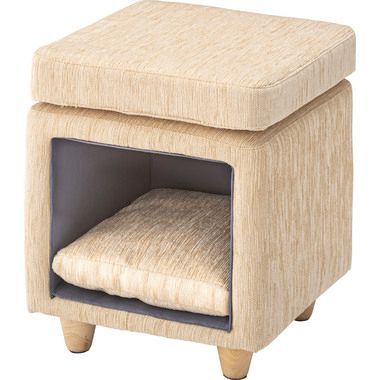 【ペットハウススツール】 スツール ペットハウス ペットベット 犬 猫 ペット クッション付き 脚付き 天然木 かわいい 収納 スクエア