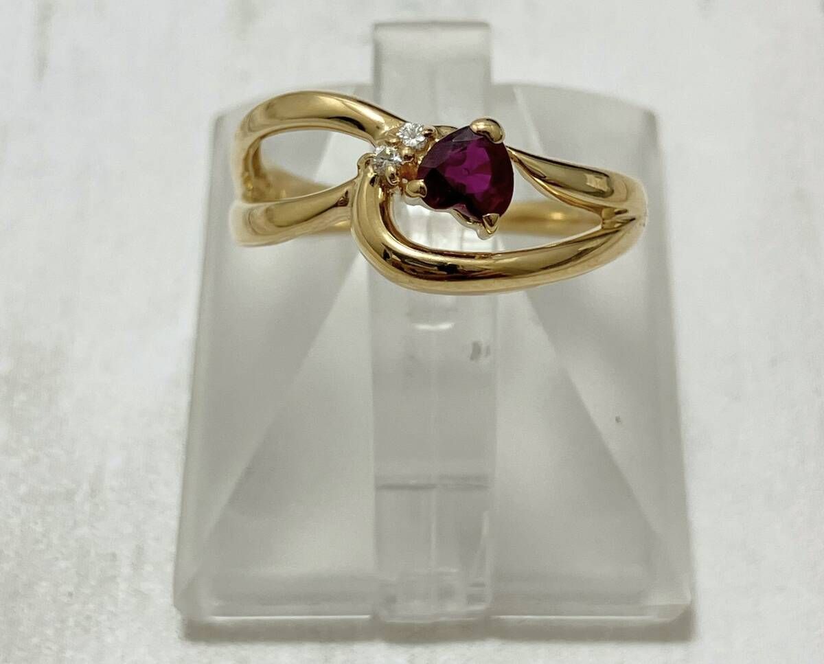 鑑別カード付き ルビー ダイヤモンド K18 約9号 ダイヤ0.29ct 0.02ct 約2.65g