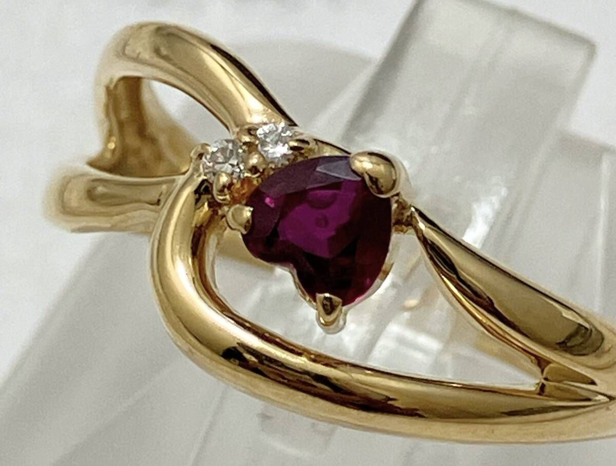 鑑別カード付き ルビー ダイヤモンド K 18 約9号 ダイヤ0.29 ct 0.02 約2.65 g