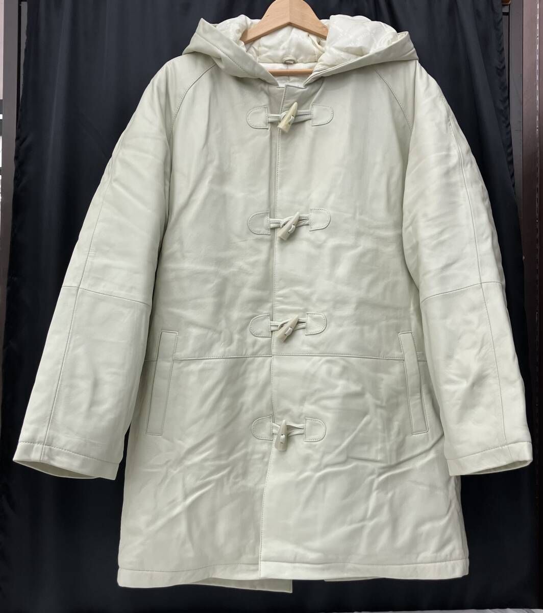 GEORGIA ジョージア レザーダウンコート 羊革 ダッフルコート イタリア製 白 Lサイズ
