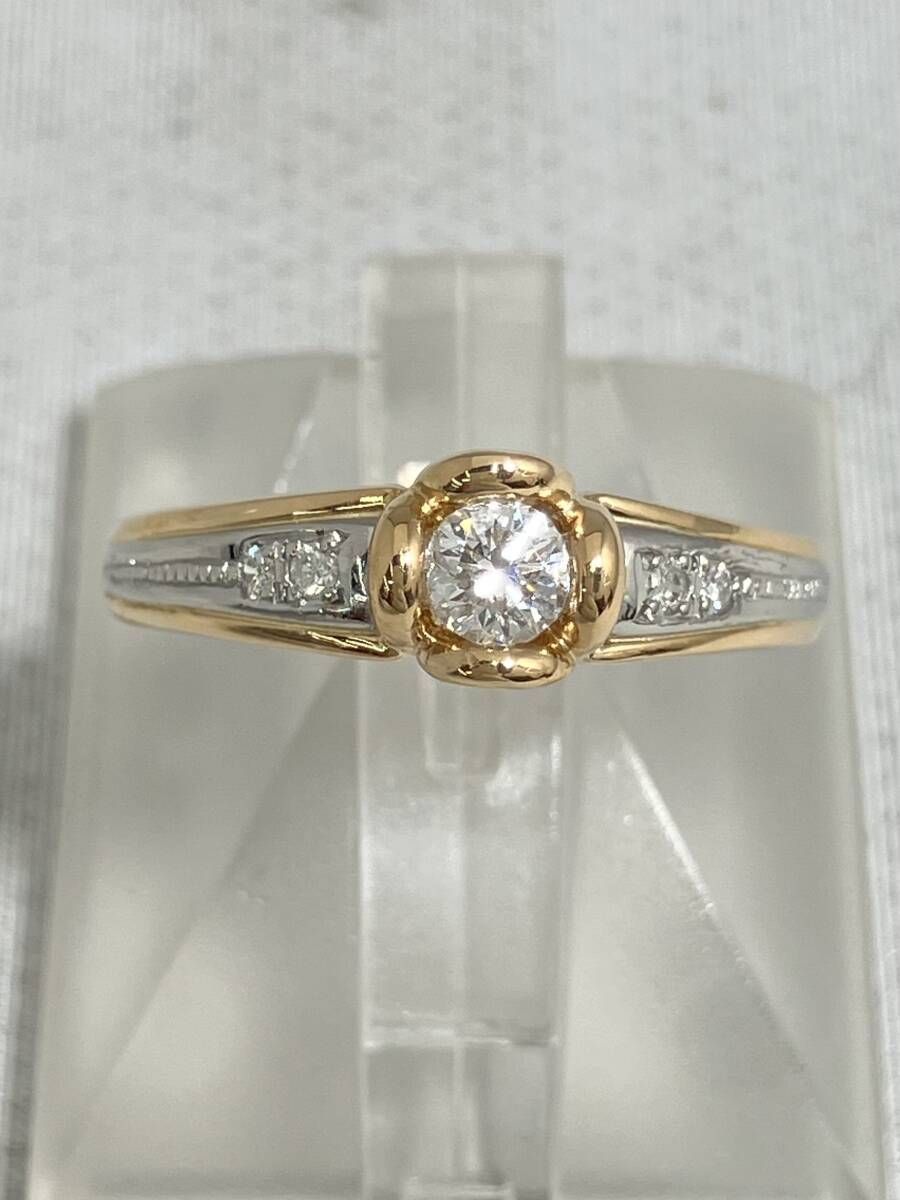 Pt900 K18 10.5号 天然ダイヤモンド0.17ct 0.04ct 3.50g リング 指輪
