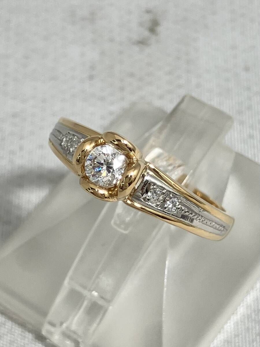 Pt 900 K 18 10.5号 天然ダイヤモンド0.17 ct 0.04 3.50 g リング 指輪