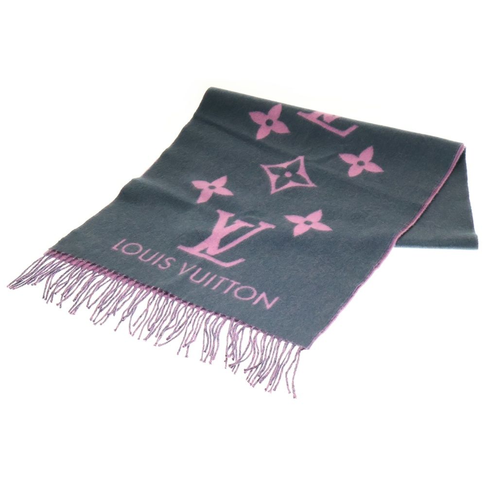 LOUIS VUITTON ルイヴィトン エシャルプ レイキャビック バイ カシミヤ フリンジマフラー ピンク ネイビー レディース M70463