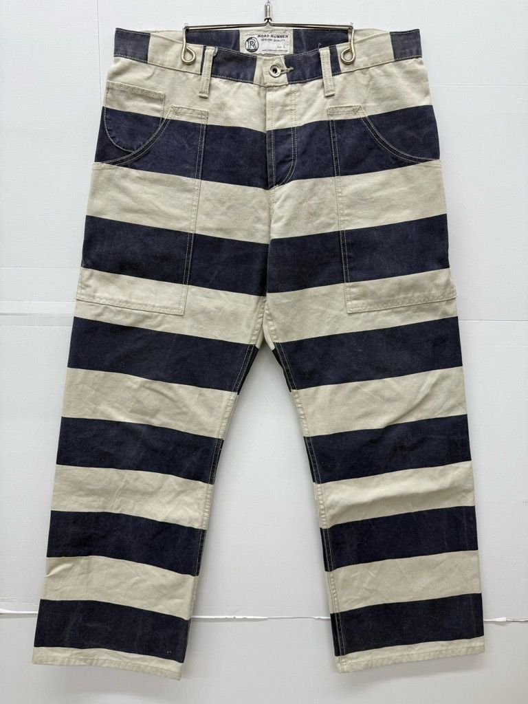ROAD RUNNER Prisoner Pants Navy サイズL ロードランナー プリズナーパンツ ネイビー 囚人パンツ ボーダー ダック ワイド ストレート ピグメント染め X0616-001 217