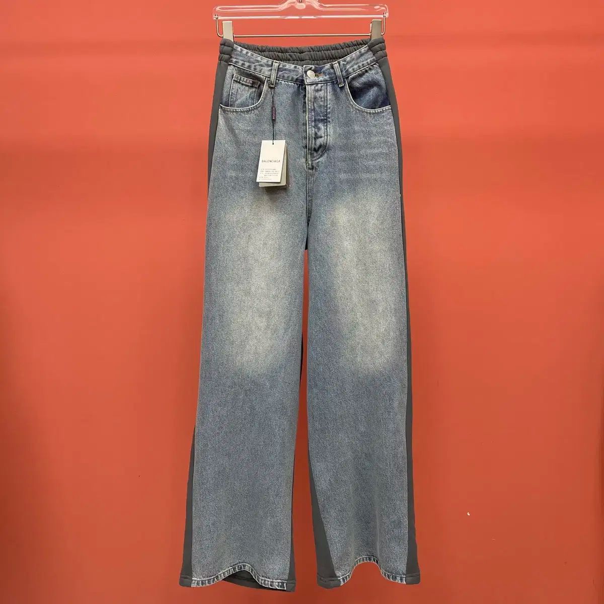 バレンシアガ ユニセックス カジュアル ロゴ ブルー デニム パンツ
