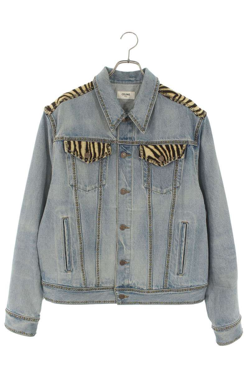セリーヌ Q799461T ゼブラ切り替えスタッズ装飾デニムジャケット メンズ S