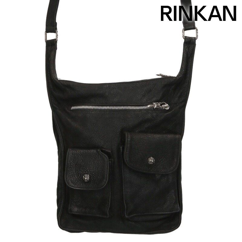 クロムハーツ F-SLINGER Fスリンガー フラップボタンデストロイレザーショルダーバッグ メンズ