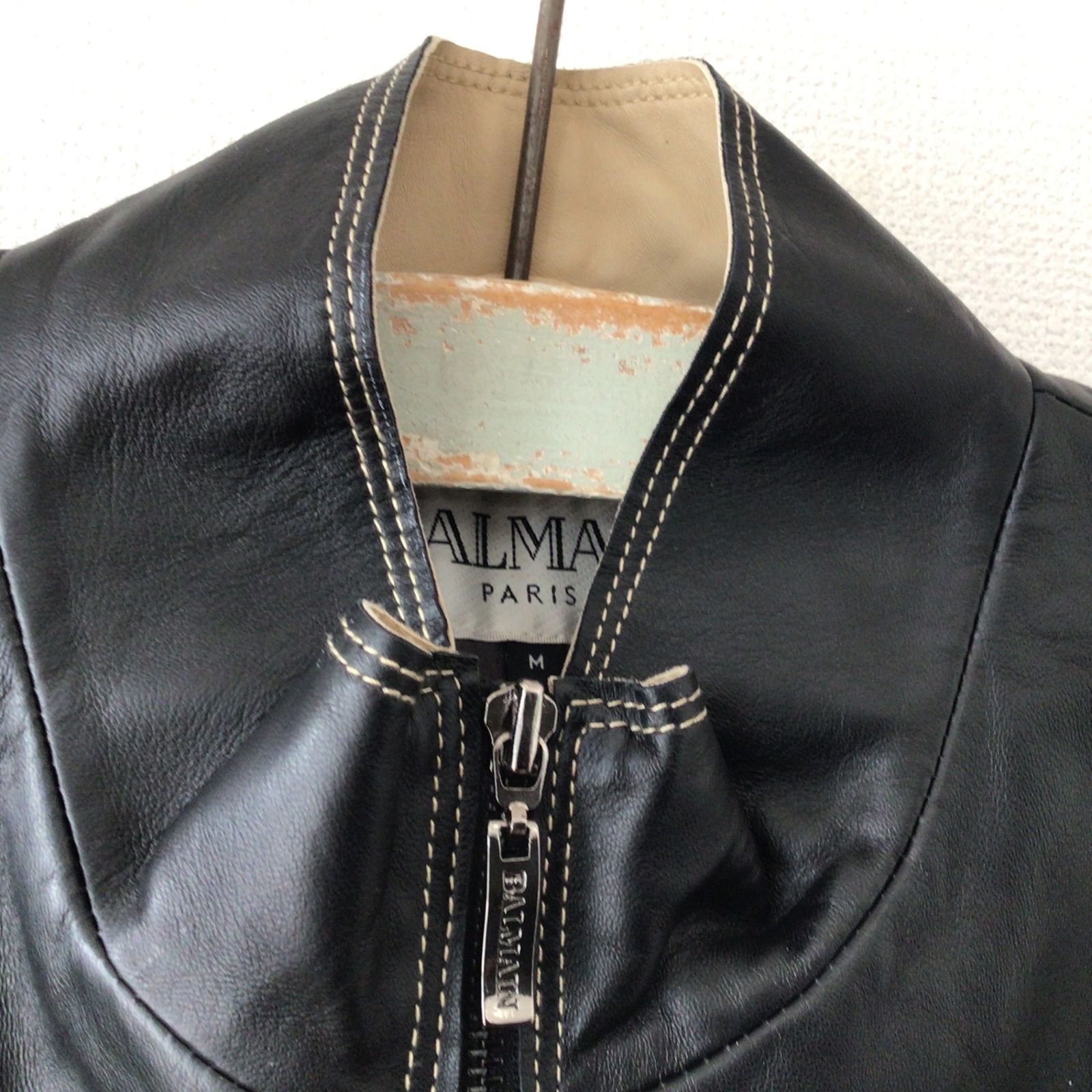 11152 BALMAIN バルマン 羊革 ラムレザー スタンドカラー シングル