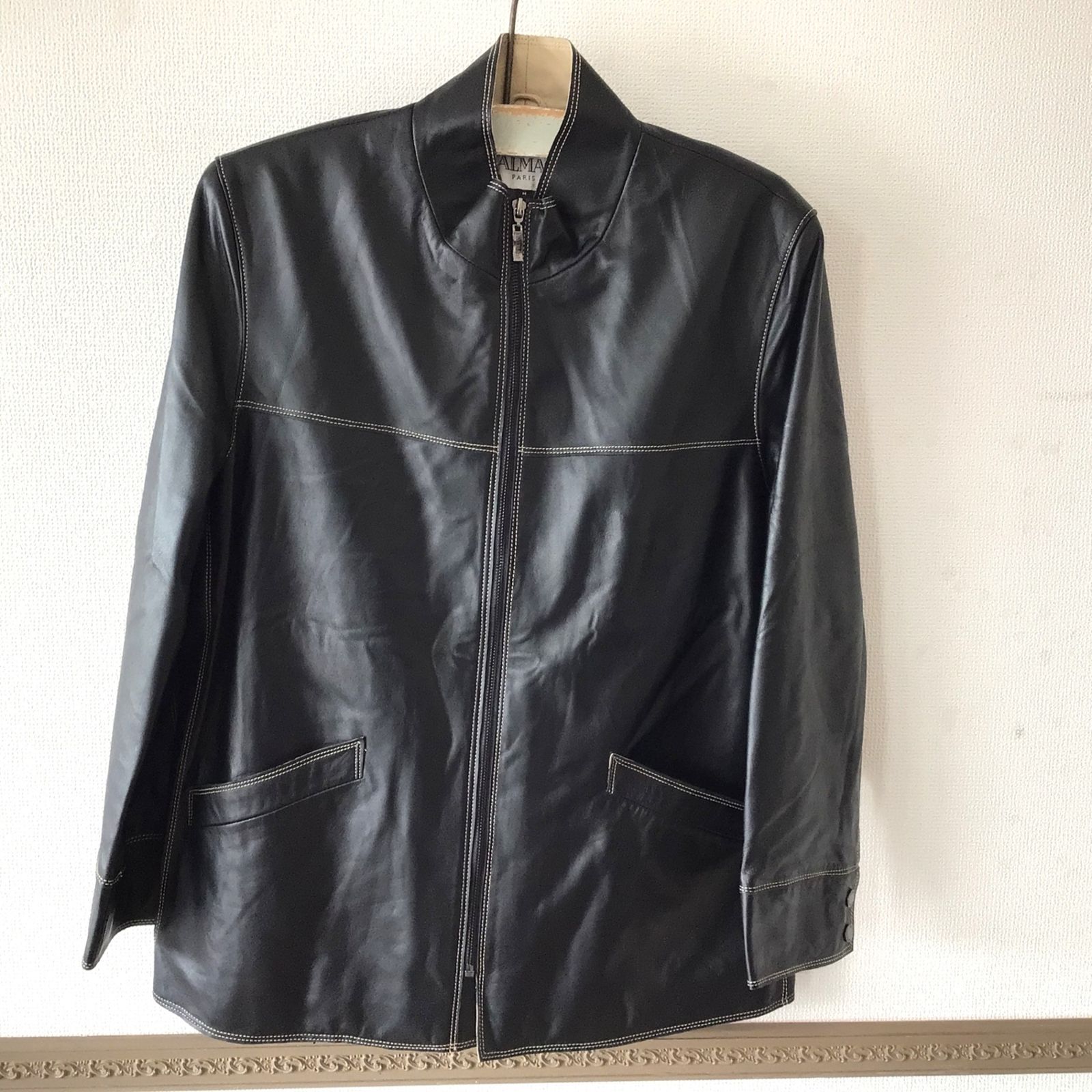 11152 BALMAIN バルマン 羊革 ラムレザー スタンド シングル レザージャケット 6711 ブラック Mサイズ