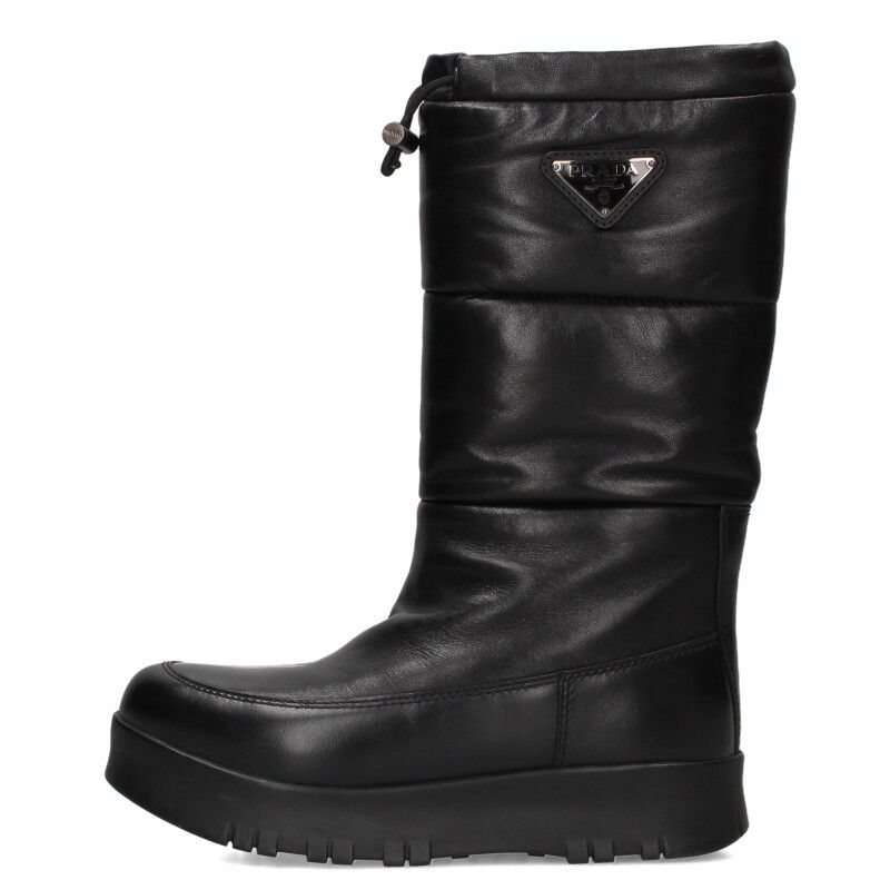プラダ 三角プレートボアレザーブーツ レディース 37.5