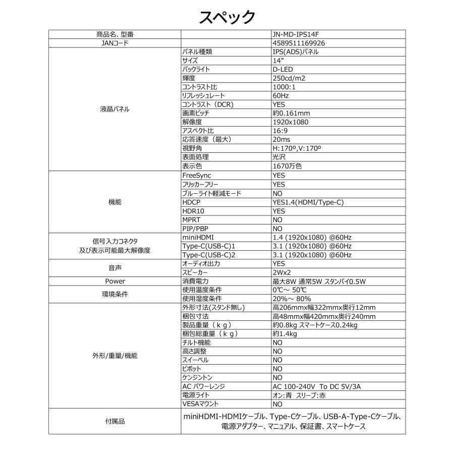  14インチ モバイルモニター FHD HDMI Type-C Game mode IPSパネル 自立式ケース付き JN-MD-IPS 14 F 297 h 27 ディスプレイ モニター本体 ディスプレイ モニター