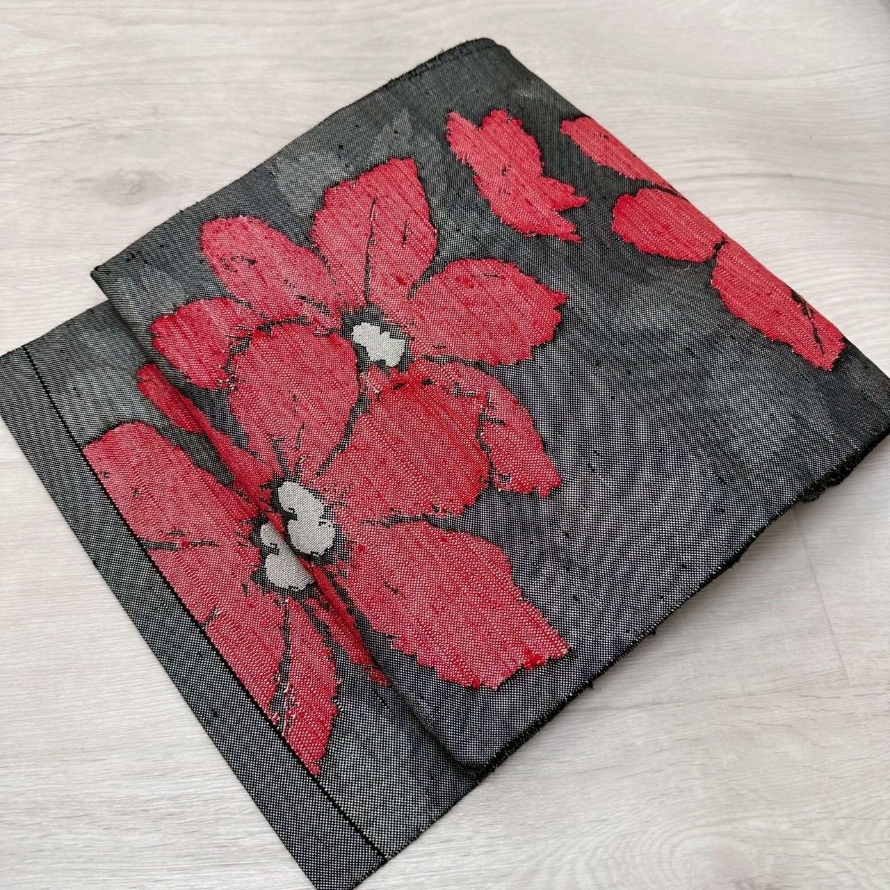 名古屋帯 真綿紬 大柄の花柄 織り出し 八寸 正絹 着物 MA-916 - メルカリ