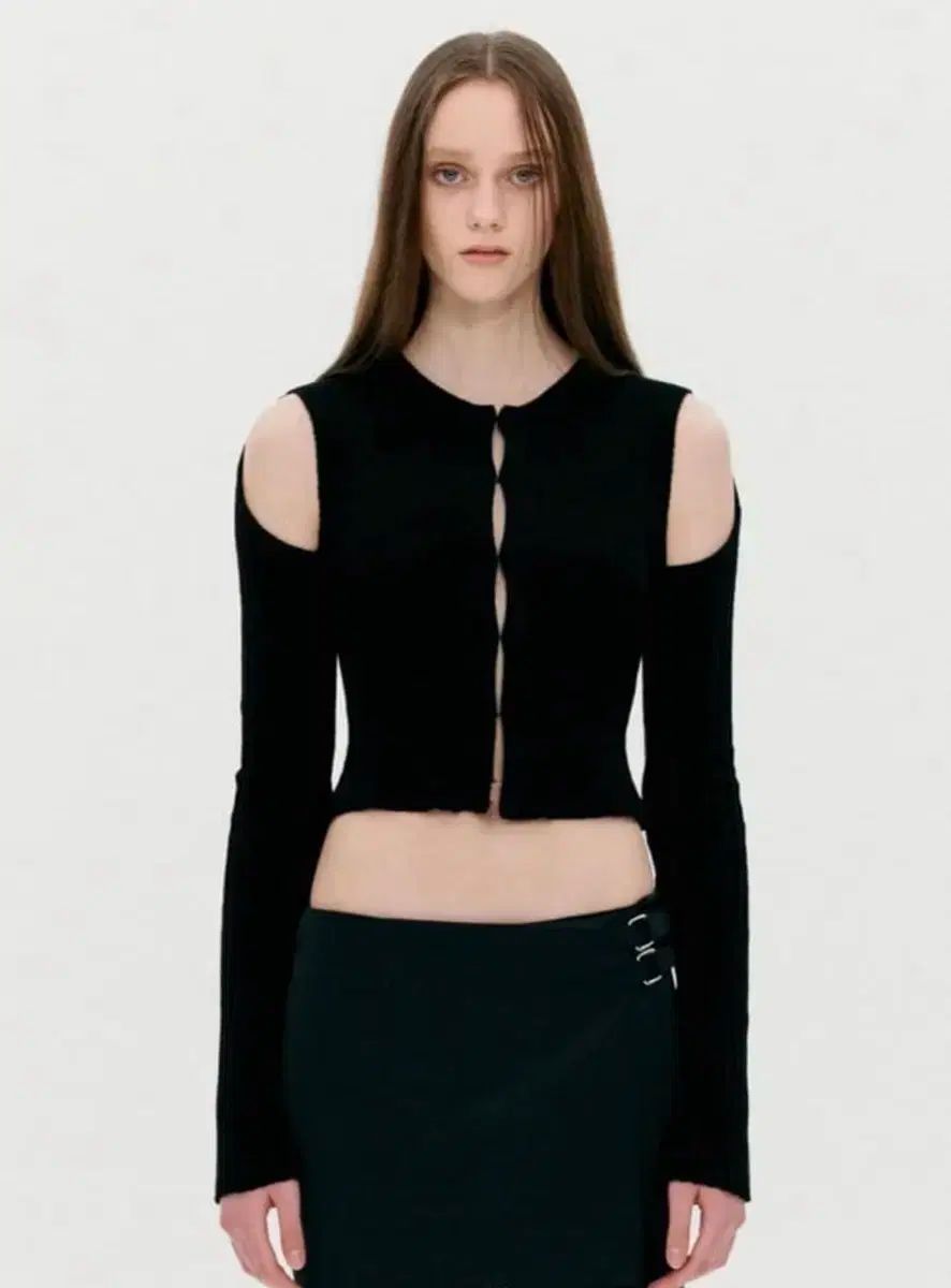 ザオープンプロダクトオープンワイワイ ブラック カットアウト カーディガン ショルダークカット ニット