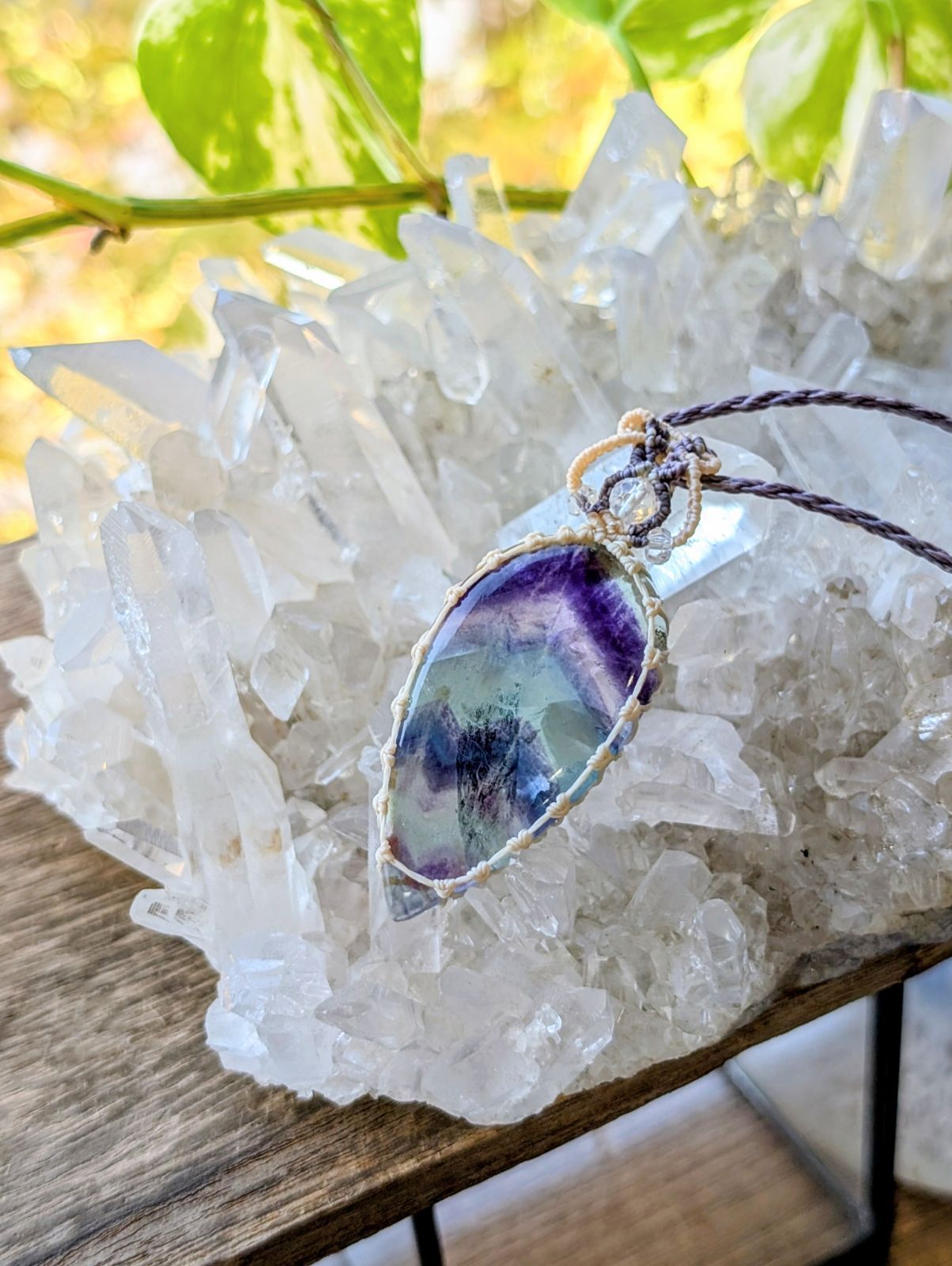  デンドリ入り 特大 マルチ フローライト マクラメ編みネックレス 459 マクラメネックレス ネックレス ペンダント アクセサリー