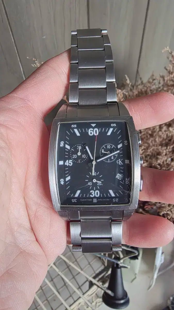 ヴィンテージ レトロ Calvin Klein CK スクエア メタル 時計 クロノグラフ