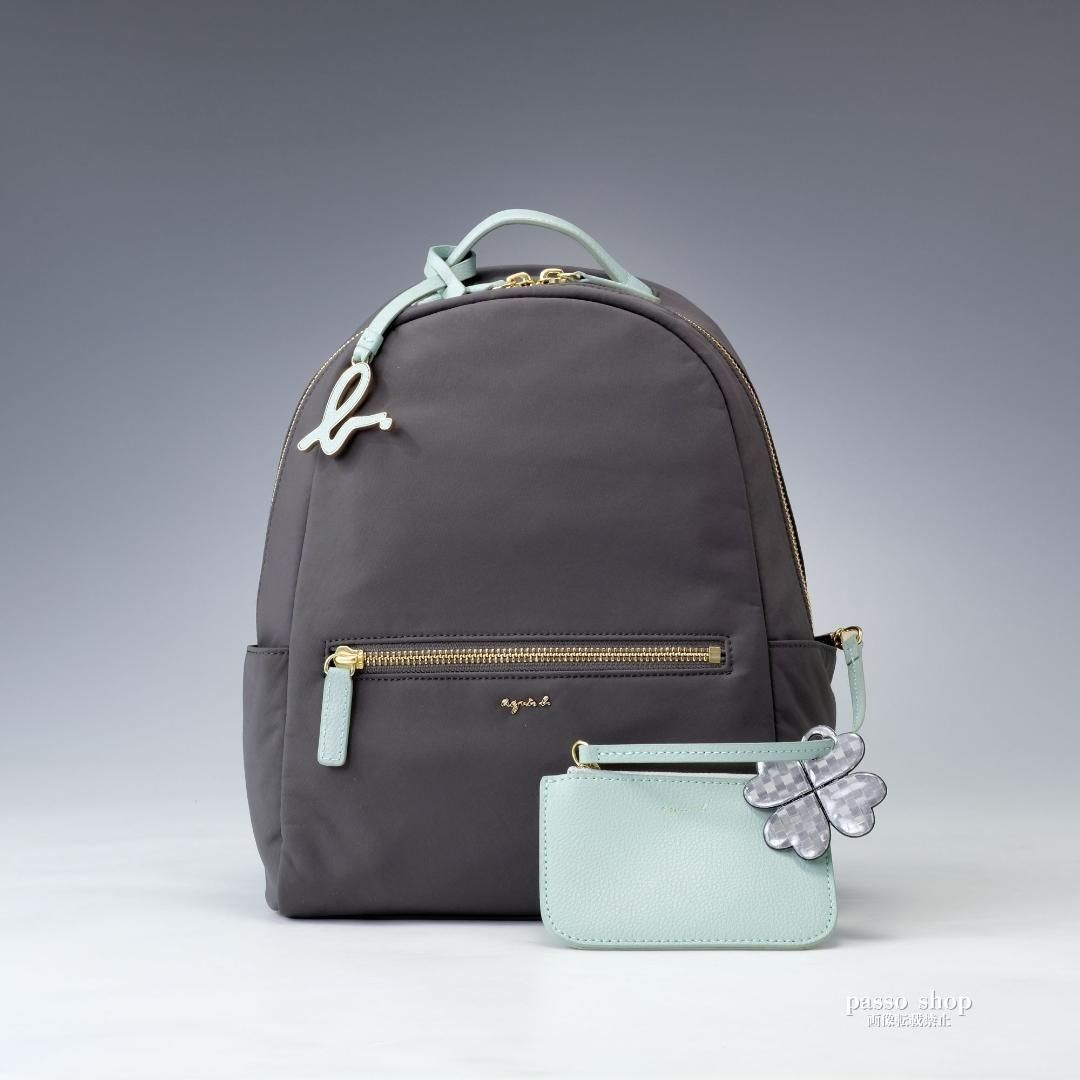 級 agnes b アニエスベー リュック ナイロン グレー ポーチ付き バックパック IS 11 LZ 03 ミニ 14460