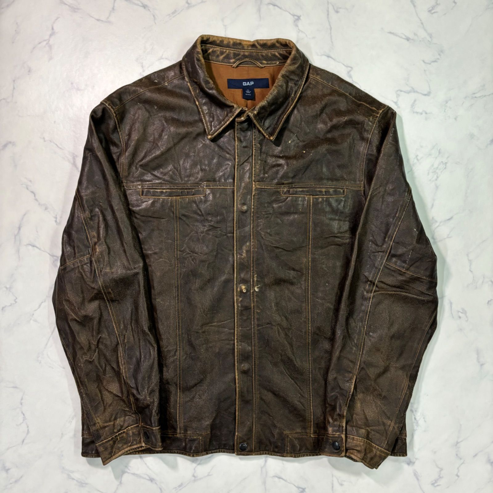 OLD GAP ギャップ ビンテージ 00s レザージャケット 本革 ブラウン XL 