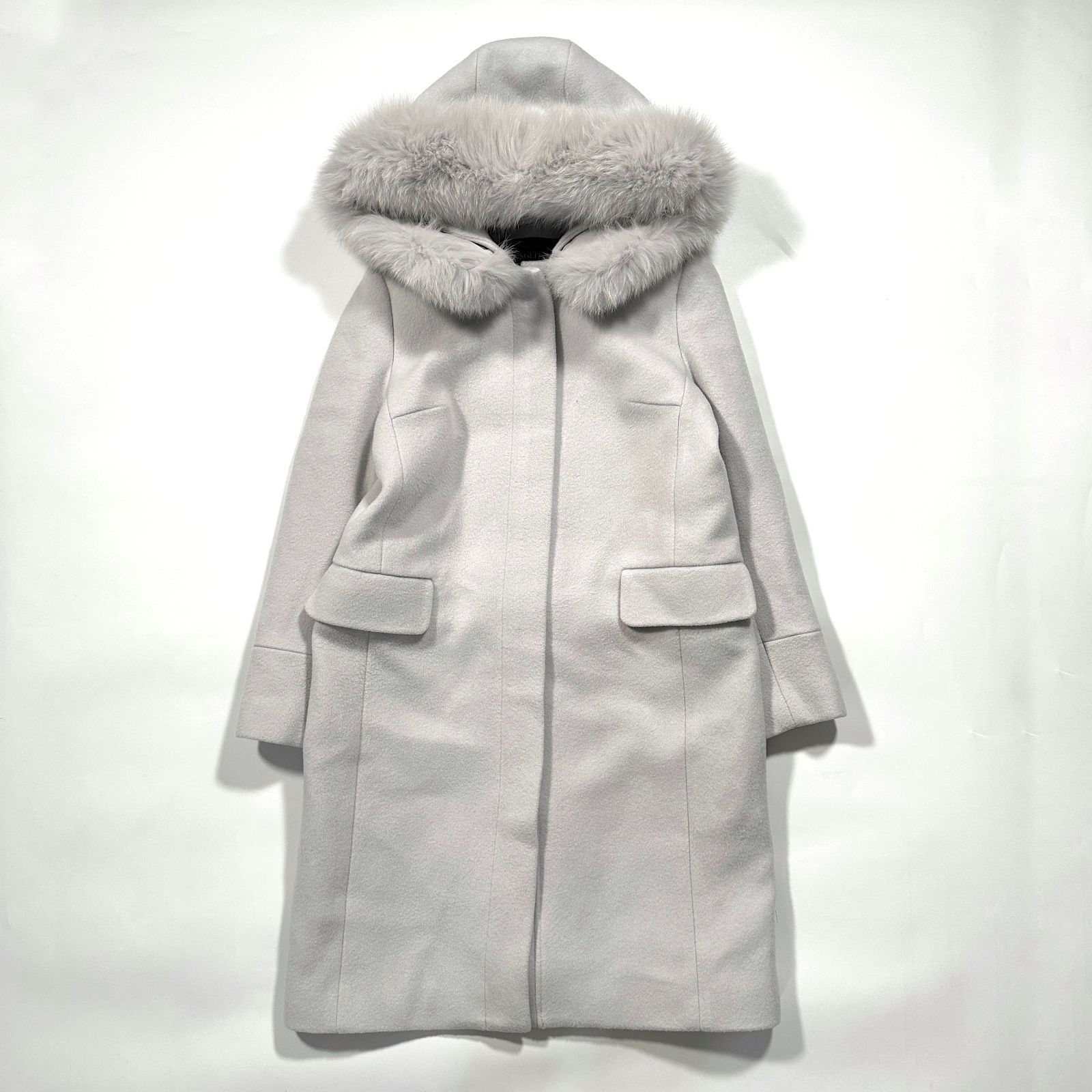 JUSGLITTY ジャスグリッティー 2way ファーコート 48425710 ロングコート ウール アイボリー フード取り外しAライン サイズ1