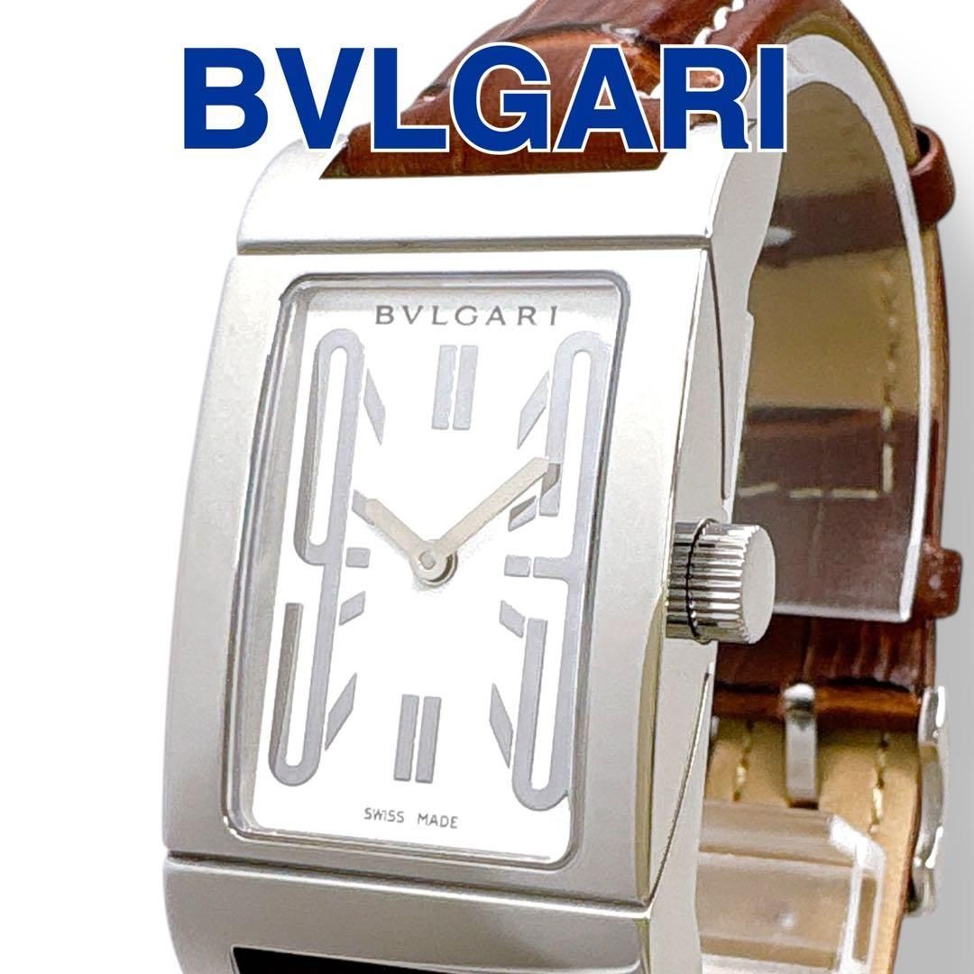 ブルガリ レッタンゴロ RT39S 革ベルト ホワイト レディース 腕時計 美品 ブルガリ レッタンゴロ RT39S 革ベルト ホワイト レディース 腕時計 美