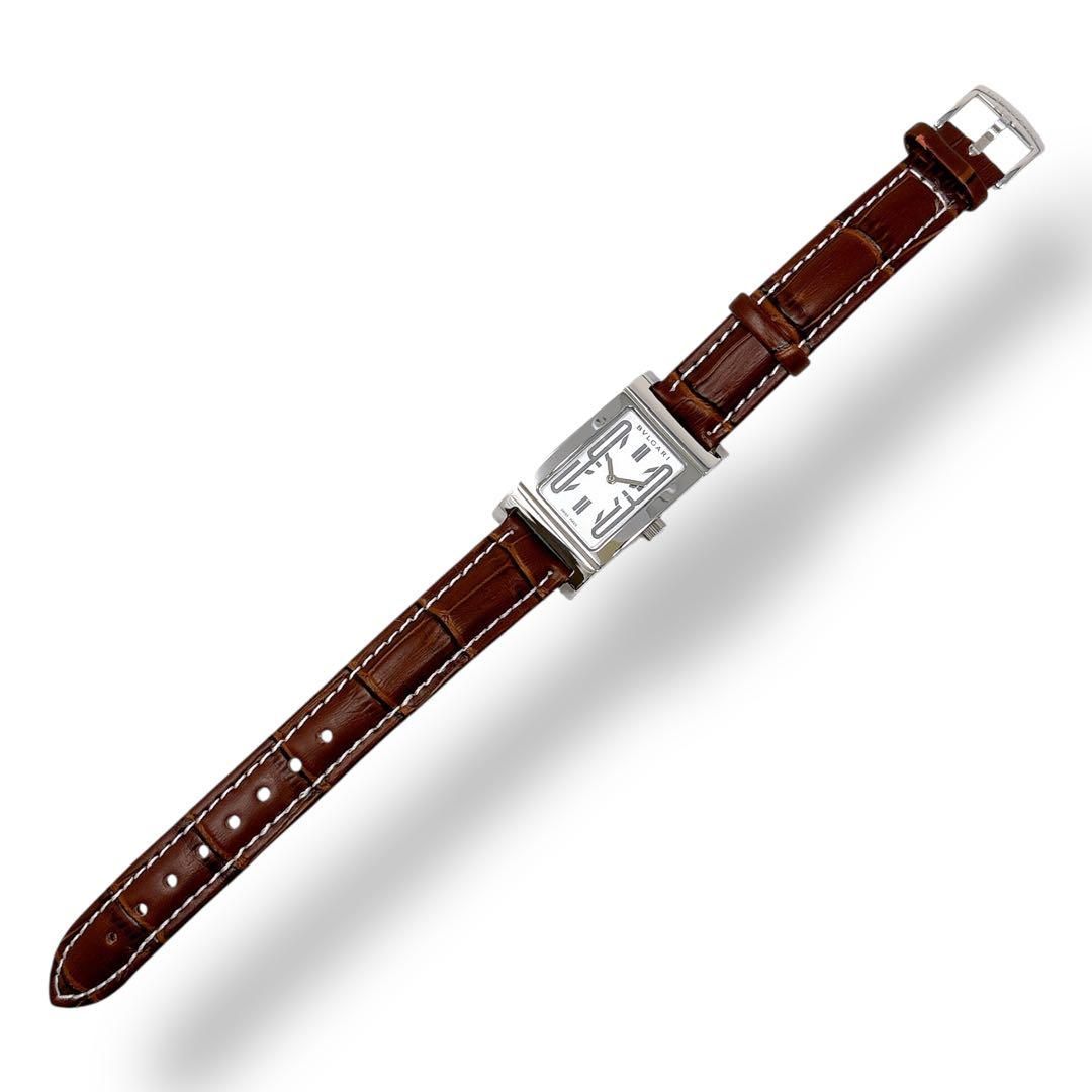 ブルガリ レッタンゴロ RT39S 革ベルト ホワイト レディース 腕時計 美