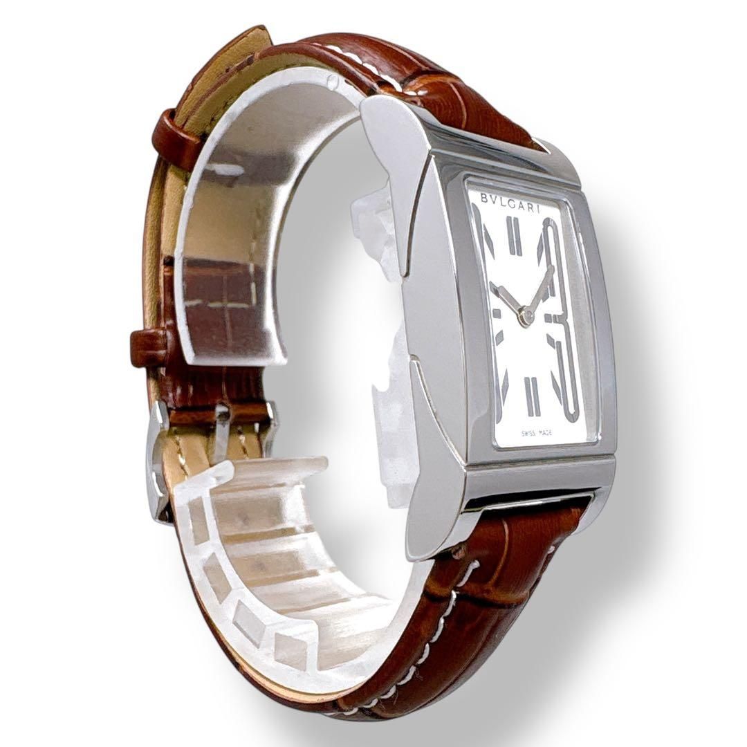 ブルガリ レッタンゴロ RT39S 革ベルト ホワイト レディース 腕時計 美