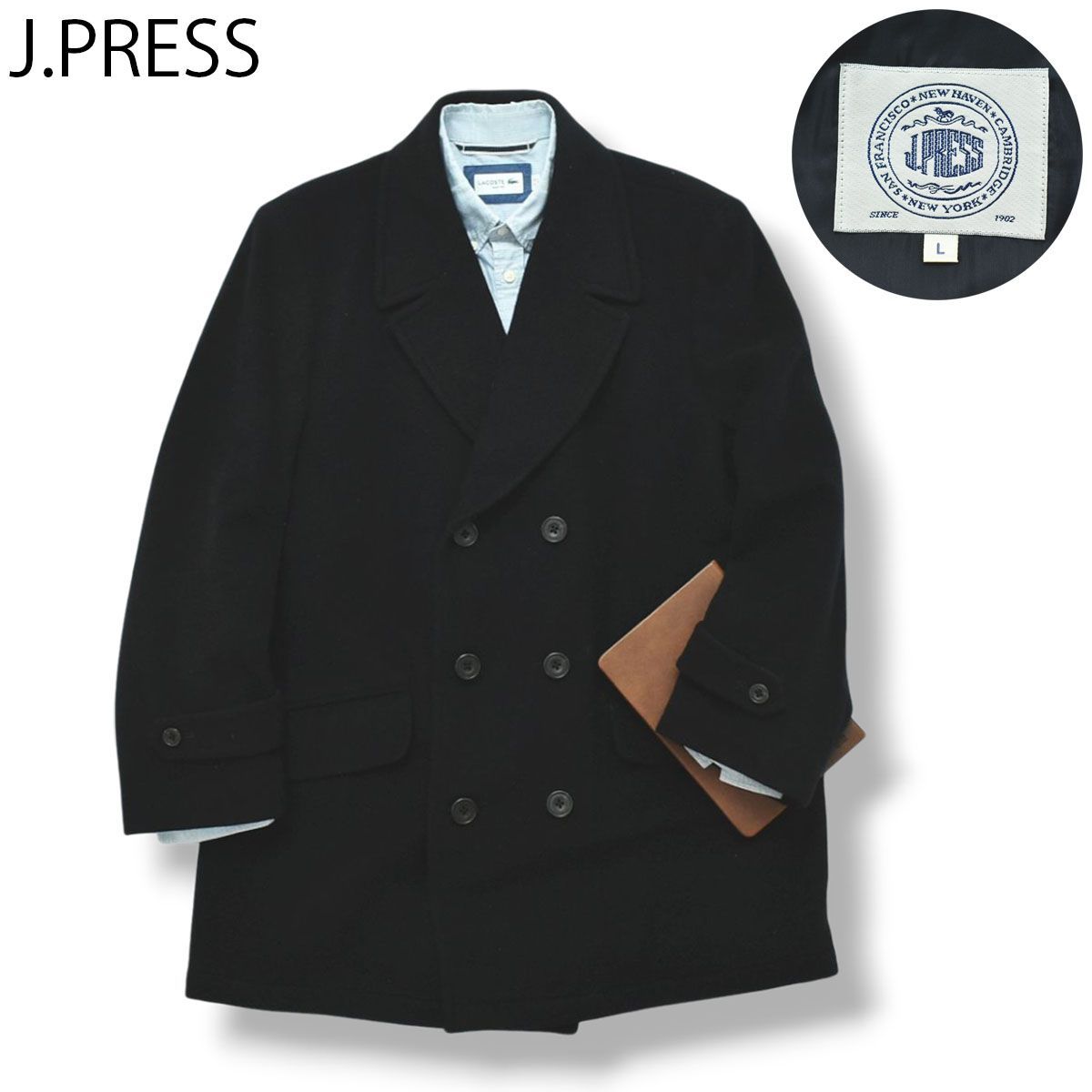 ジェイプレス J.PRESS ウール ハーフ ダブル チェスターコート L 紺