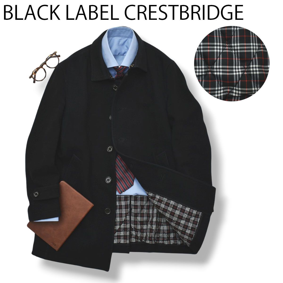 ブラックレーベル クレストブリッジ メルトン ウール コート 中綿 L ブラック
