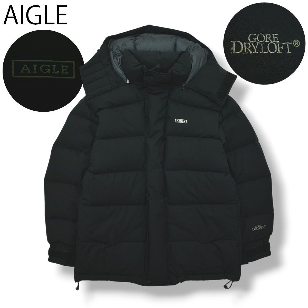 ゴアドライロフト】 エーグル AIGLE フード付き ダウンジャケット 黒 