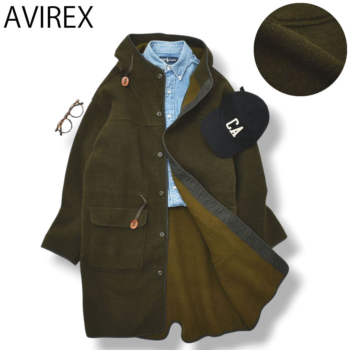ブランケットウール アヴィレックス メルトン モッズコート M カーキ