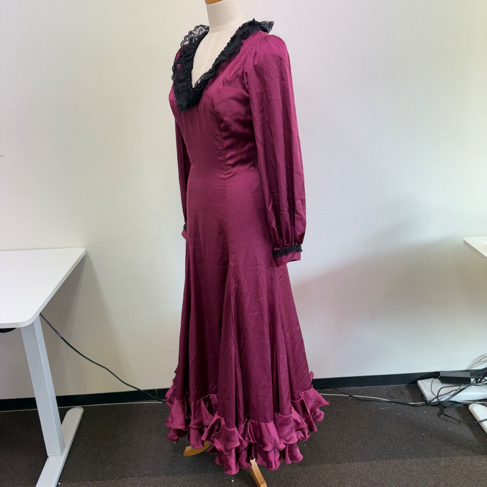 Chacott フラメンコ衣装 ワタナベケイコ ドレス ワンピース ボルドー フリル レース