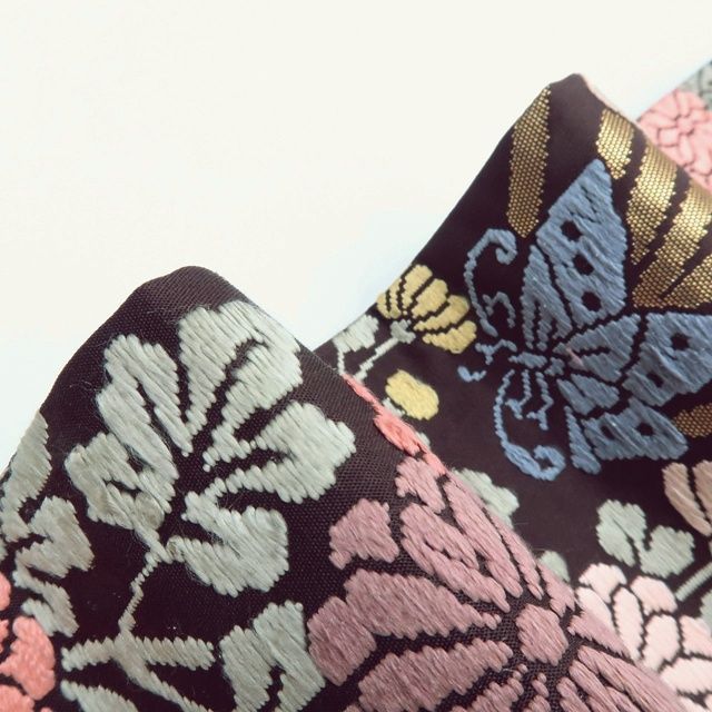 百華 O 130 正絹 着物 蝶 袋帯