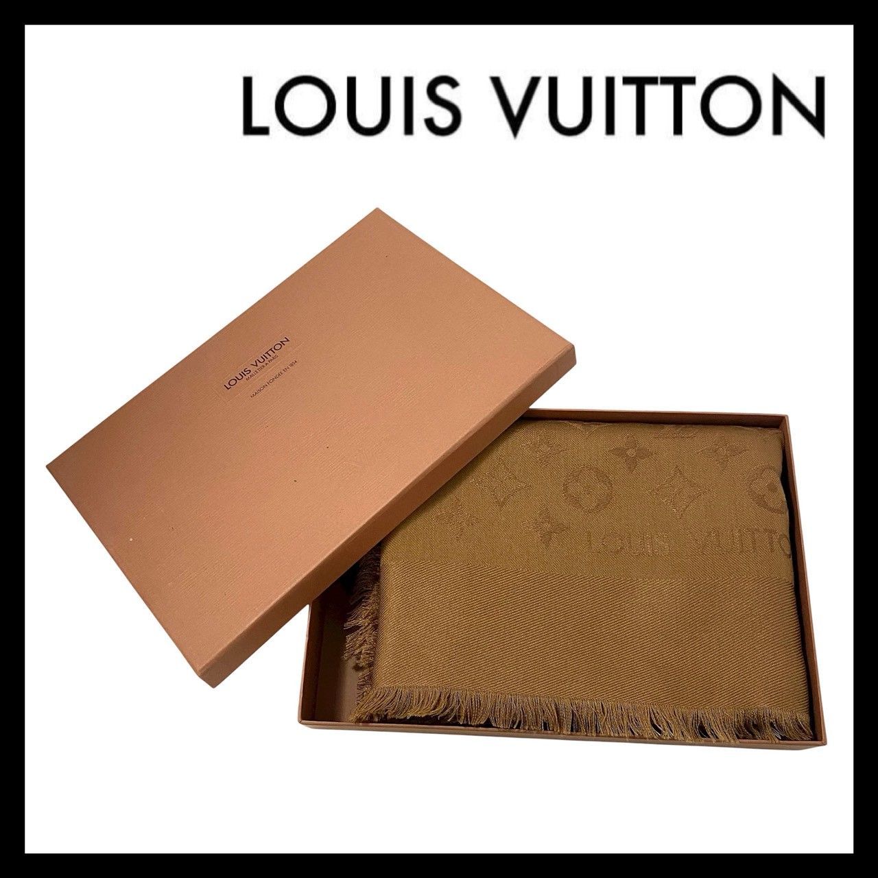 LOUIS VUITTON モノグラム ストール シルク 60 ウール 40 ブラウン 茶 大判ショール ルイ ヴィトン SILK WOOL SER-5679