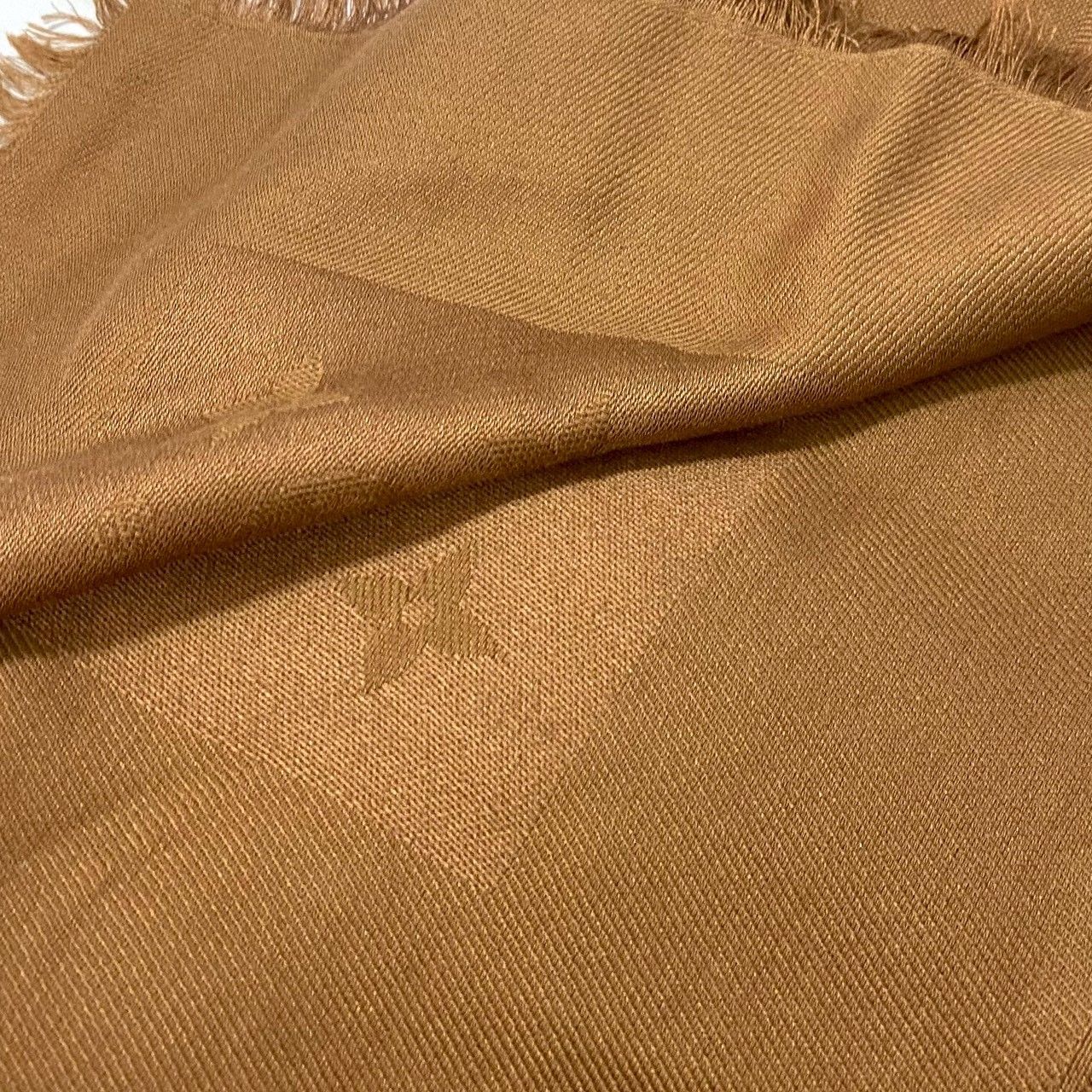 LOUIS VUITTON モノグラム ストール シルク 60 ウール 40 ブラウン 茶 大判ショール ルイ ヴィトン SILK WOOL SER-5679