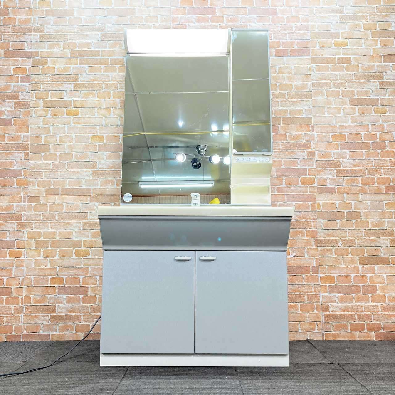 品 松下電工 人造大理石製 シングルレバー混合水栓蛇口 手洗台 洗面化粧台 化粧鏡キャビネット ミラーキャビネットのセット GLS9FA2LG 2J