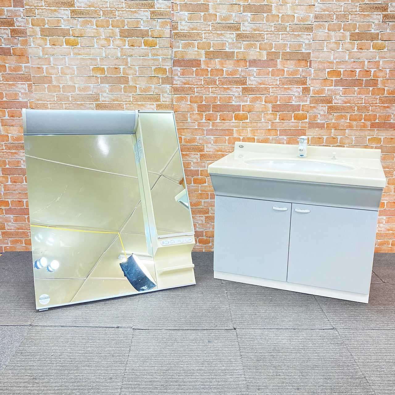 品 松下電工 人造大理石製 シングルレバー混合水栓蛇口 手洗台 洗面化粧台 化粧鏡キャビネット ミラーキャビネットのセット 2 J