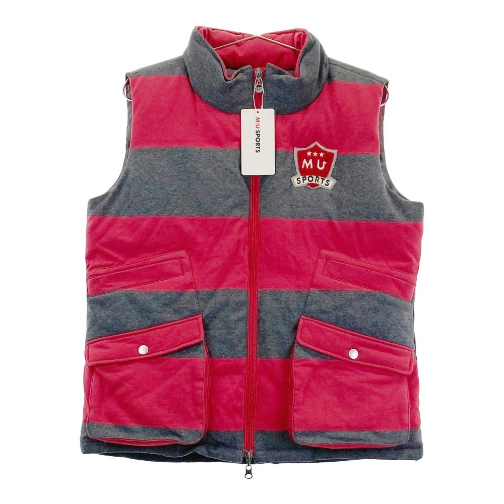 サイズ 42 M.U SPORTS エムユースポーツ ダウンベスト ボーダー柄 レッド系 240101542168 ゴルフウェア レディース ストスト