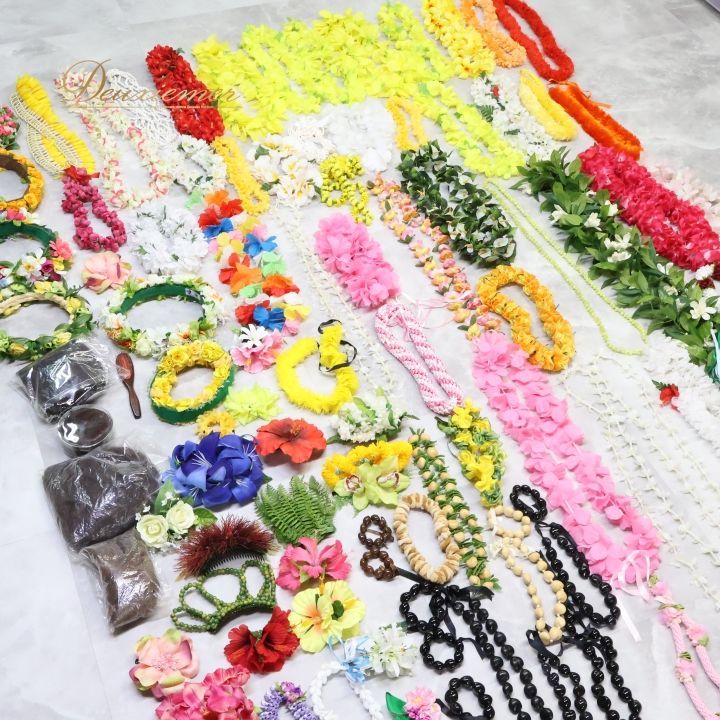 フラダンス 小物 小道具 全100点以上 セット カラフル ネックレス フラワーレイ リーフレイ シェルレイ 髪飾り ウィッグ リーフ 舞台 タヒチアンダンス 小物セット 民族舞踊 フラワー カラフル系 ダンスアイテム フラダンス衣装
