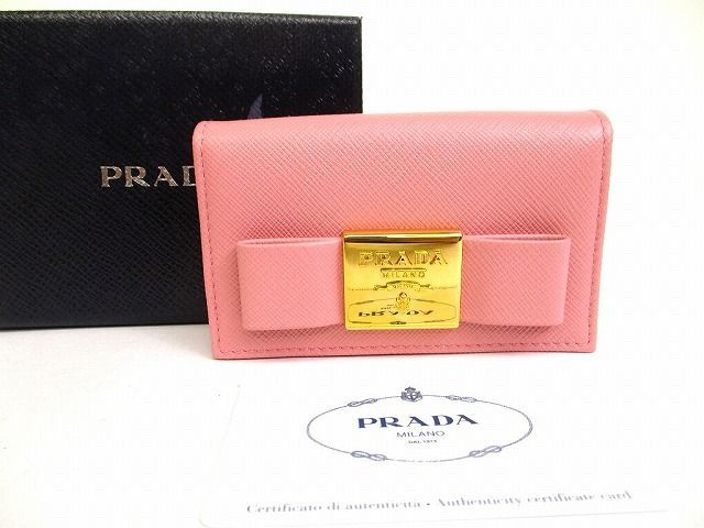プラダ PRADA サフィアーノ レザー リボン モチーフ 名刺入れ カードケース カードホルダー
