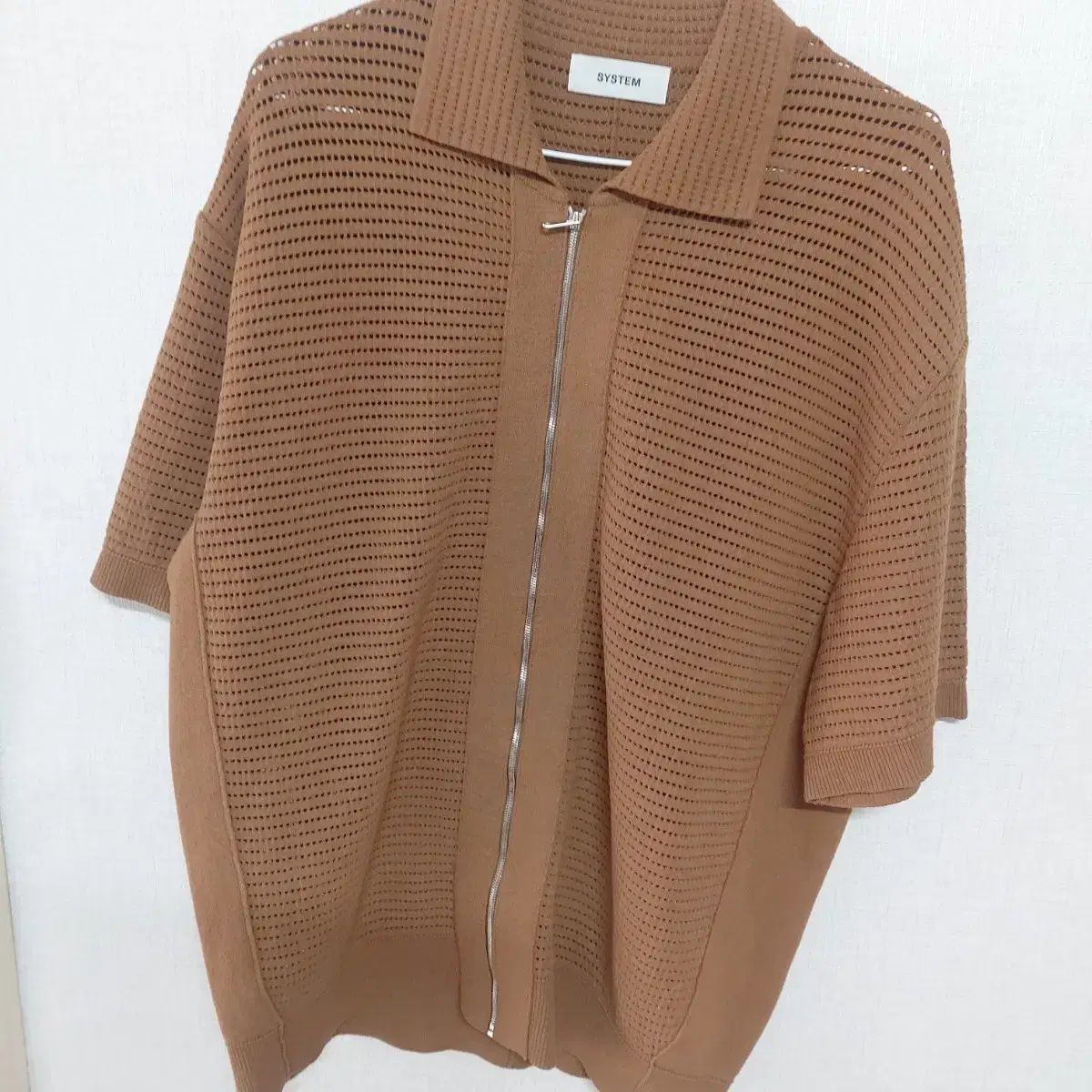 SYSTEM ブラウン ニット ジップアップ 半袖