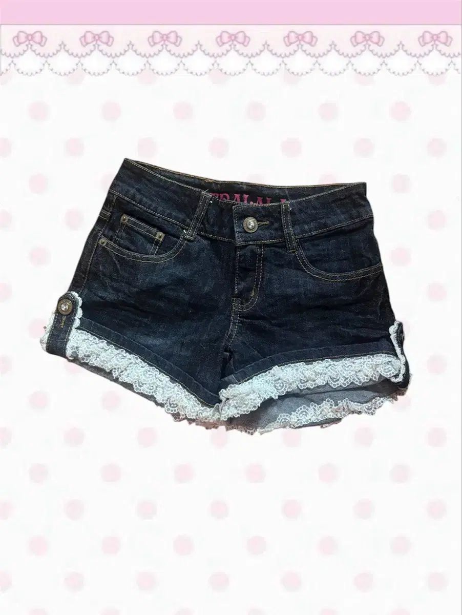 Tralala トラルララ ヒメ デニム リボン レース ショートパンツ