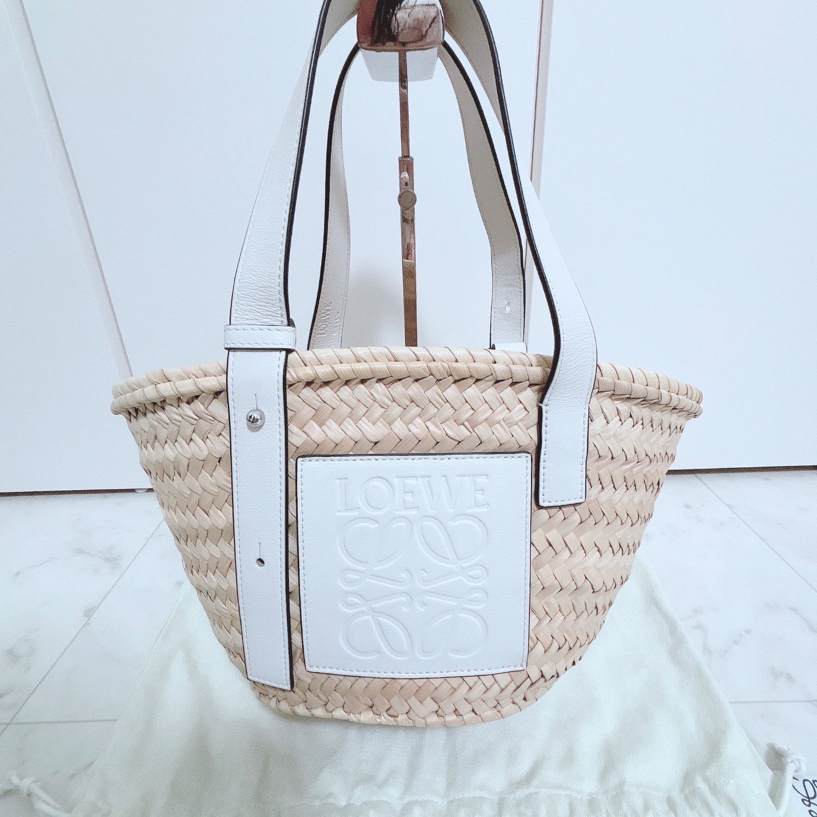 ロエベ バスケット スモール ラフィア レザー カゴバッグ ベージュ  