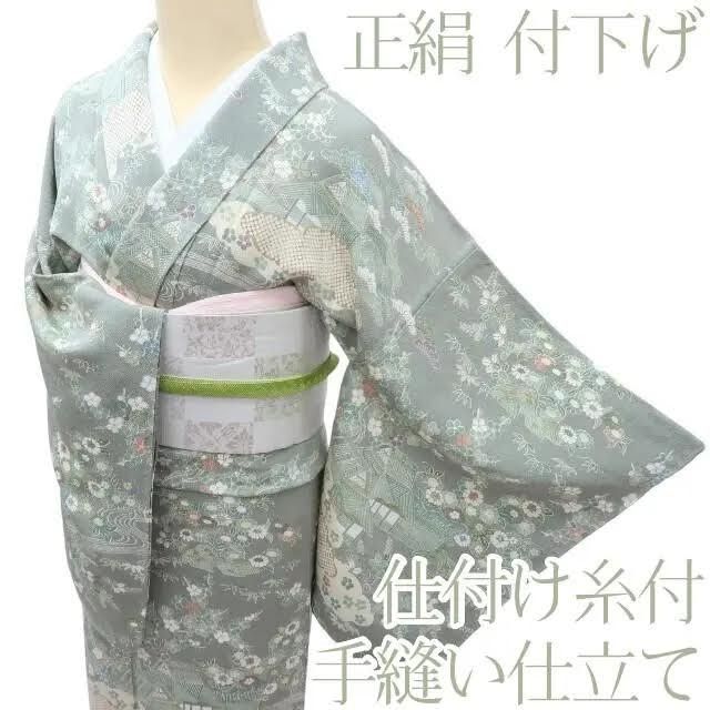 百華❀Y3867◇正絹 仕付け糸付 手縫い仕立て 付下げ 着物 - メルカリ