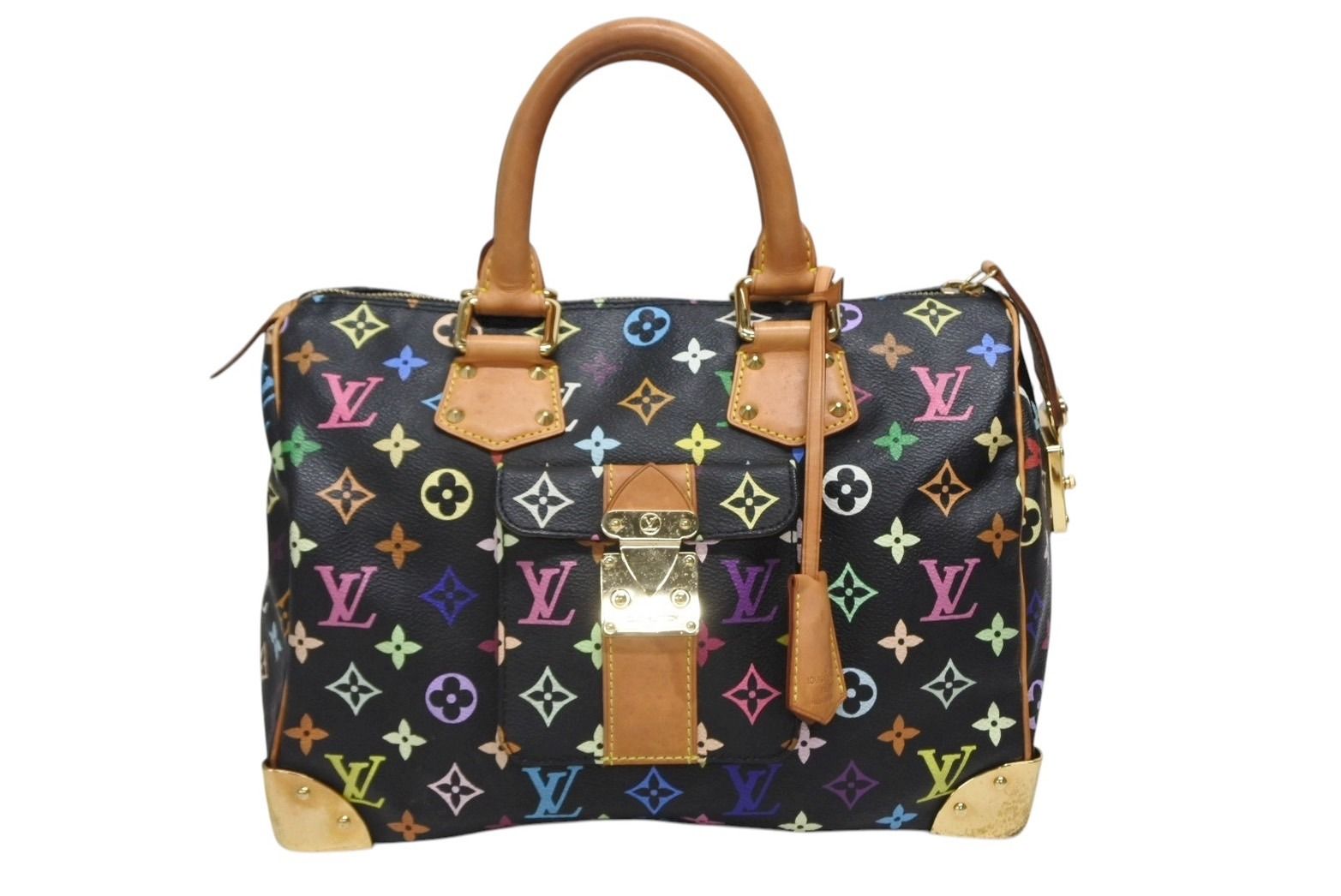 LOUIS VUITTON ルイヴィトン スピーディ30 ハンドバッグ M92642 モノグラム マルチ 村上隆 ブラック ゴールド金具 4b009048