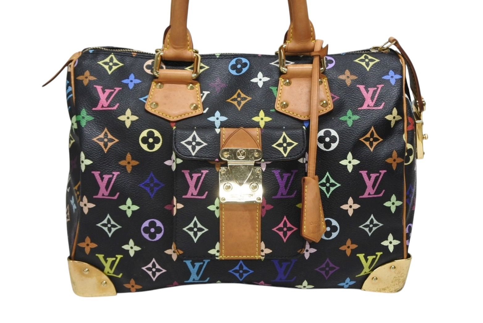 LOUIS VUITTON ルイヴィトン スピーディ30 ハンドバッグ M92642 モノグラム マルチ 村上隆 ブラック ゴールド金具 4b009048