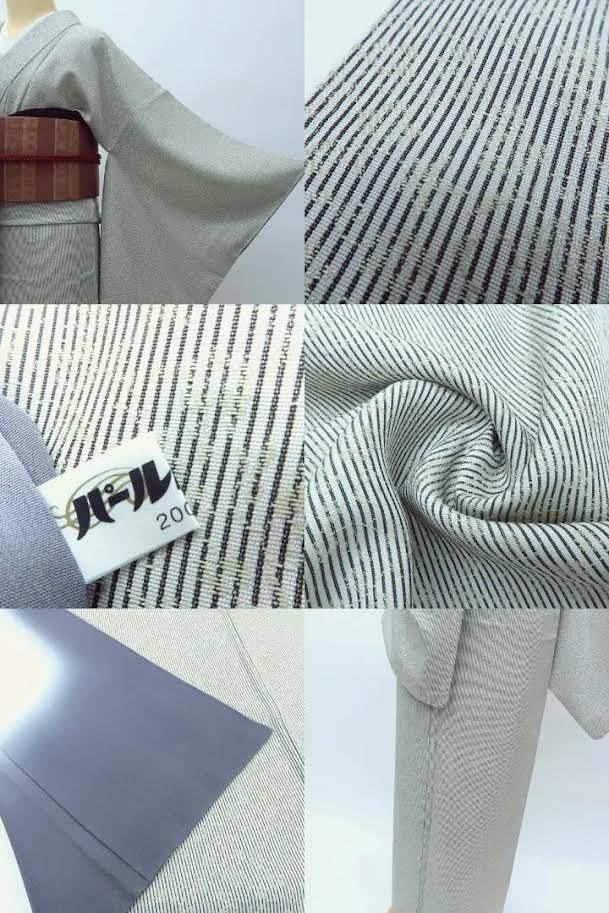 百華❀Y3869◇美品 正絹 縫い一つ紋 手縫い仕立て 縦縞 お召 着物 単品