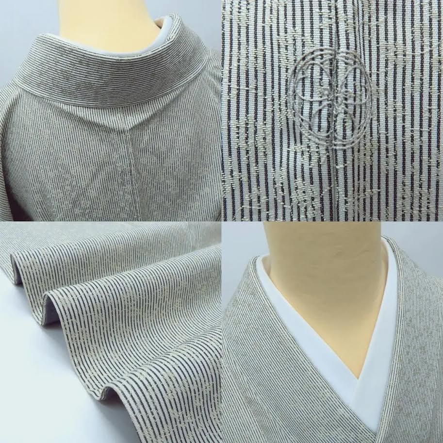 百華❀Y3869◇美品 正絹 縫い一つ紋 手縫い仕立て 縦縞 お召 着物 単品