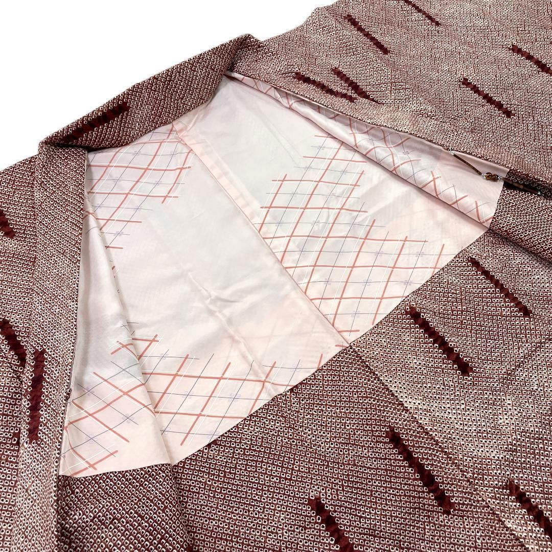  羽織 総絞り 正絹 鹿の子 ライン柄 ブラウン系 羽織紐付き 着物 kimonolove オゾン消臭サービス A-2244 羽織 着物 浴衣